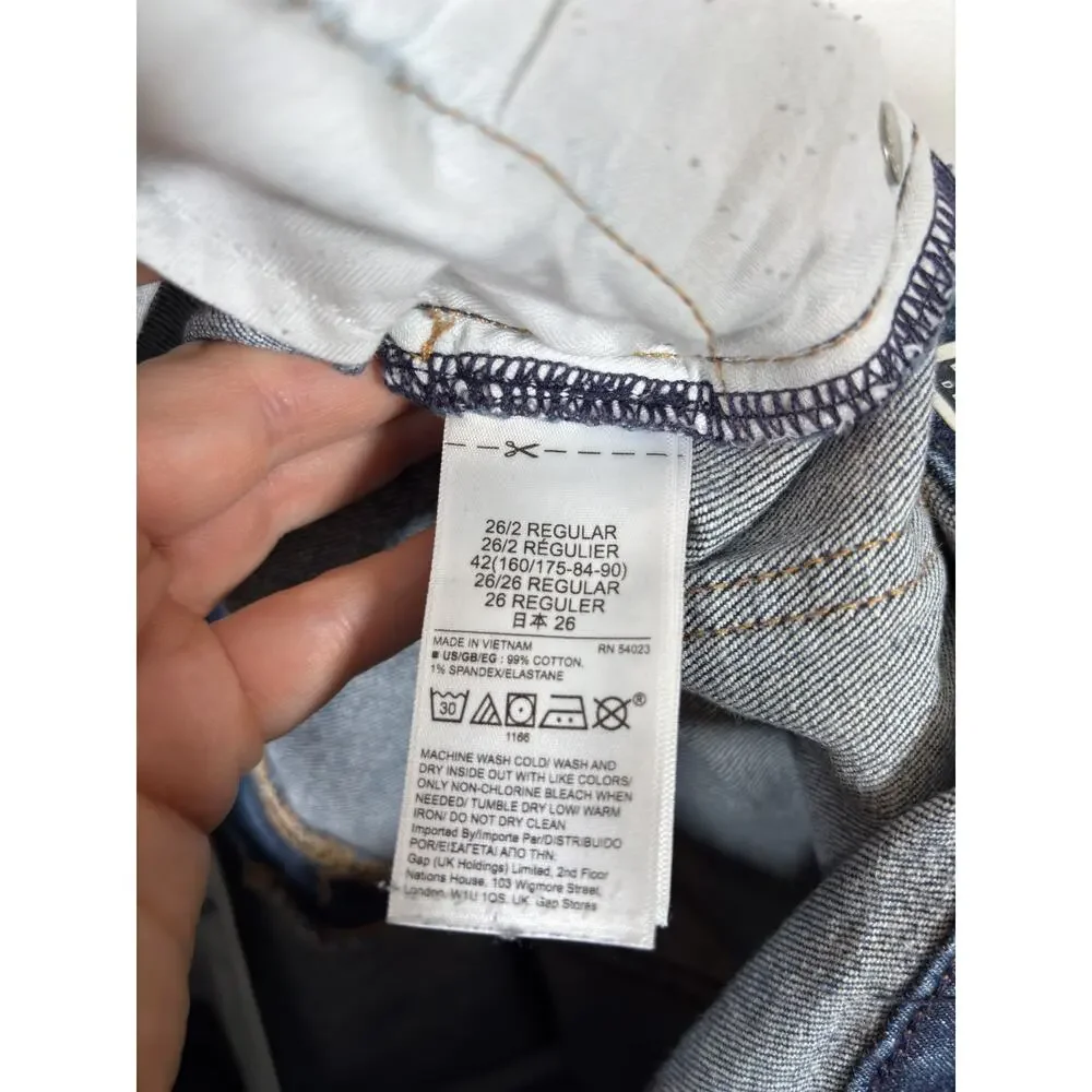 GAP Mom Jeans Womens 26/2R High Rise Tapered Stretch Dark Indigo Blue